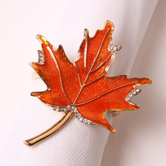 Fall Leaf Napkin Rings Set of 6 Metal Maple Leaves Napkin Rings Holder, 6 Pcs Th - Picture 5 of 9